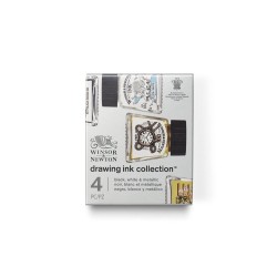 Set encres de couleurs tons 4 x 14ml, Noir / Blanc / Or, Winsor & Newton