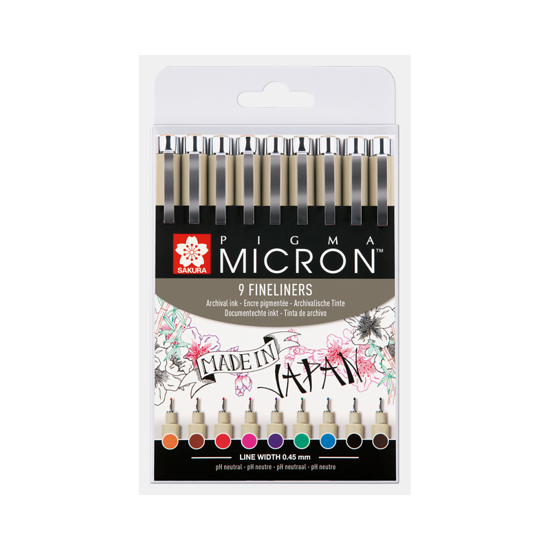 Set 9 feutres T 05 - couleurs 5 - 12 - 19 - 21 - 24 - 29 - 36 - 49 - 117, Micron, Sakura Set 9 feutres T 05 - couleurs 5 - 12 - 19 - 21 - 24 - 29 - 36 - 49 - 117, Micron, Sakura
