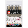 Set 9 feutres T 05 - couleurs 5 - 12 - 19 - 21 - 24 - 29 - 36 - 49 - 117, Micron, Sakura