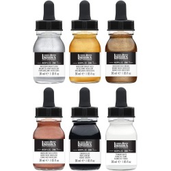 Set encres de couleurs tons métalliques 6 x 30ml, Liquitex