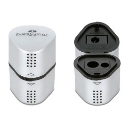 Pencil sharpener with reservoir and 3 tips - silver, Grip 2001, Faber Castell