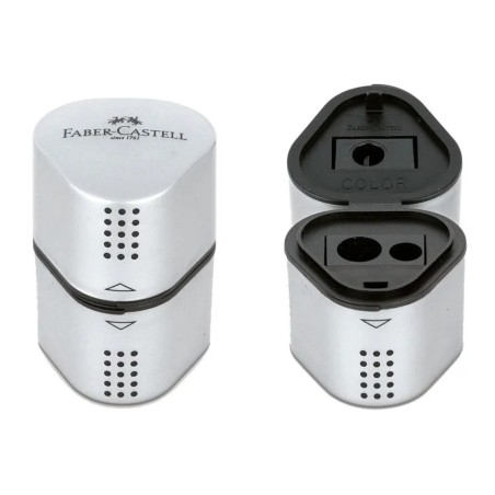 Pencil sharpener with reservoir and 3 tips - silver, Grip 2001, Faber Castell