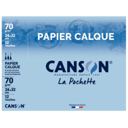 Papier calque 70gr 24 x 32cm pochette 12 feuilles, Canson
