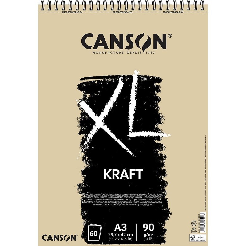 Papier kraft 90gr A3 bloc 60 feuilles, XL, Canson