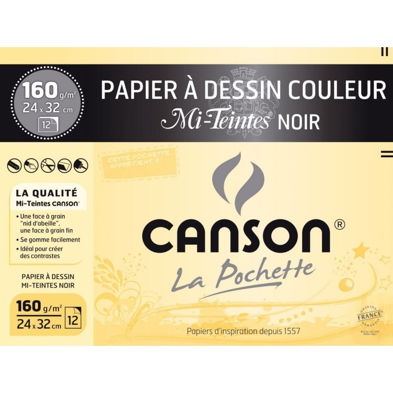 Papier couleur 160gr 24 x 32cm pochette 12 feuilles Mi-Teintes Noir Papier couleur 160gr 24 x 32cm pochette 12 feuilles Mi-Teintes Noir