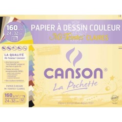 Papier couleur 160gr 24 x 32cm pochette 12 feuilles Mi-Teintes Claires