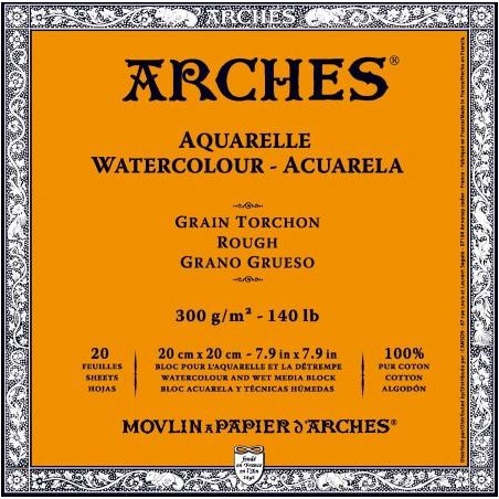 Papier aquarelle 300gr cotton torchon 20 x 20 cm bloc 20 feuilles