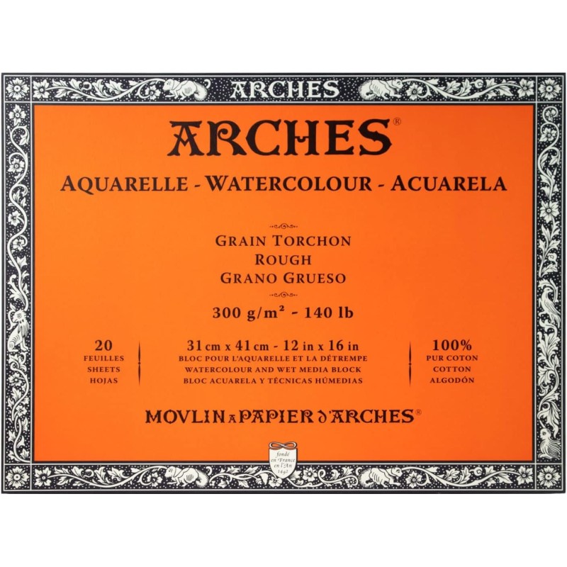 Papier aquarelle 300gr cotton torchon 31 x 41 cm bloc 20 feuilles Papier aquarelle 300gr cotton torchon 31 x 41 cm bloc 20 feuilles