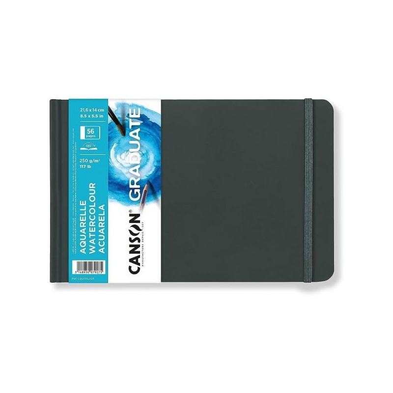 Carnet papier aquarelle 250gr paysage 21.6 x 14 cm 56 pages Graduate