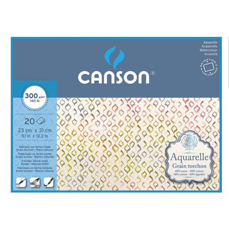 Papier aquarelle 300gr cotton torchon 23 x 31 cm bloc 20 feuilles Aquarelle