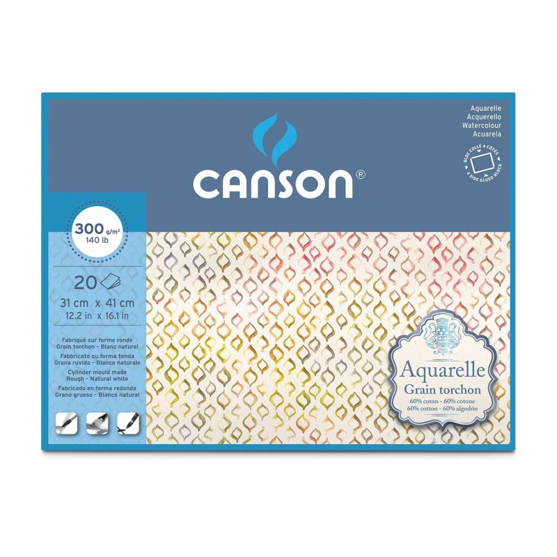 Papier aquarelle 300gr cotton torchon 31 x 41 cm bloc 20 feuilles Aquarelle