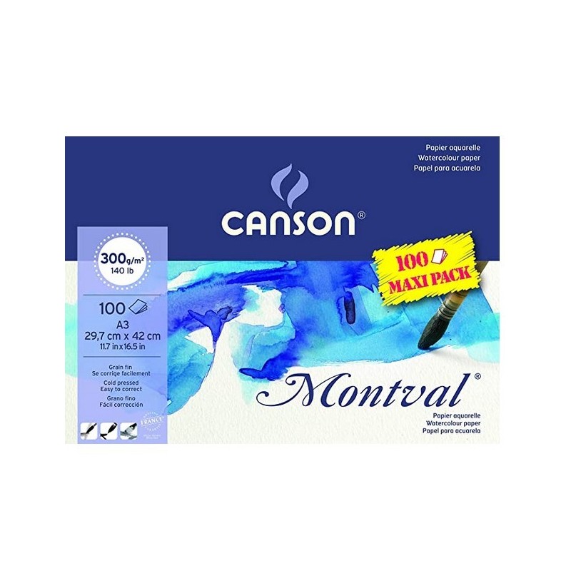 Papier aquarelle 300gr A3 bloc 100 feuilles Montval Papier aquarelle 300gr A3 bloc 100 feuilles Montval