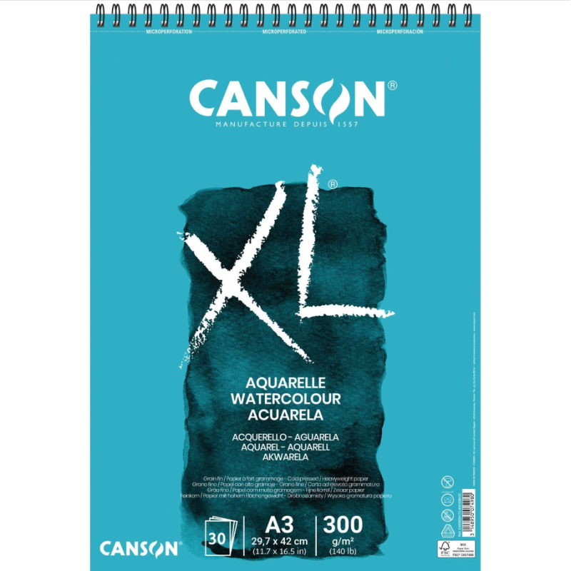 Papier aquarelle 300gr grain moyen A3 bloc 30 feuilles XL