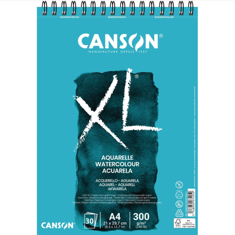 Papier aquarelle 300gr grain moyen A4 bloc 30 feuilles XL