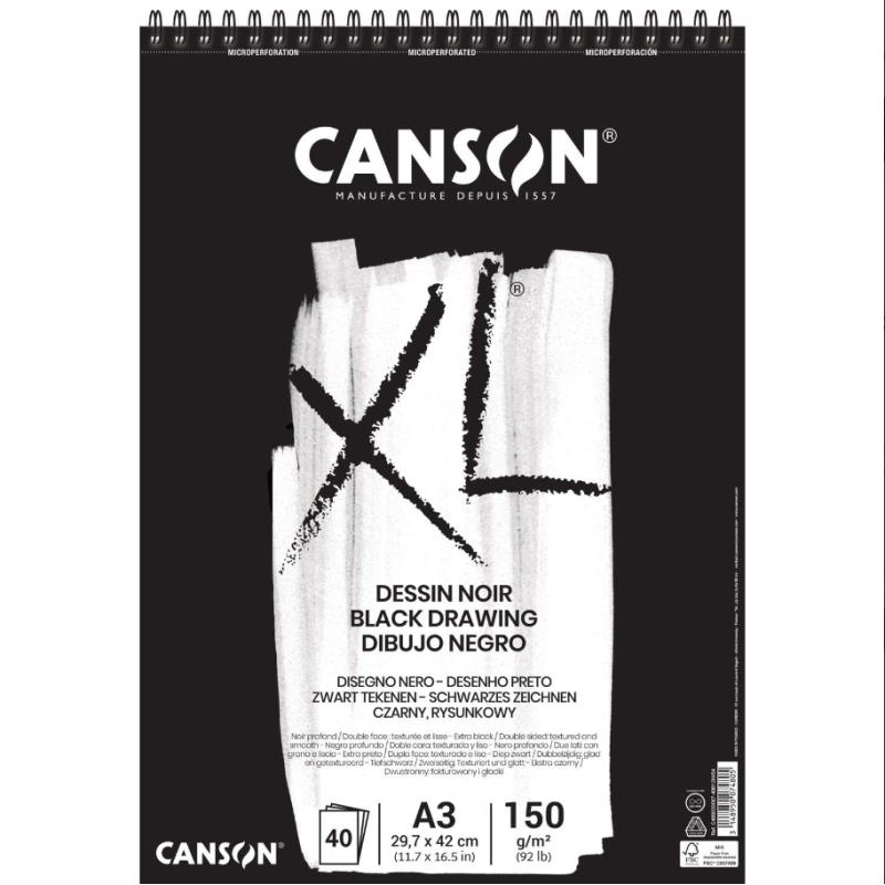 Papier noir 150gr A3 bloc 40 feuilles XL